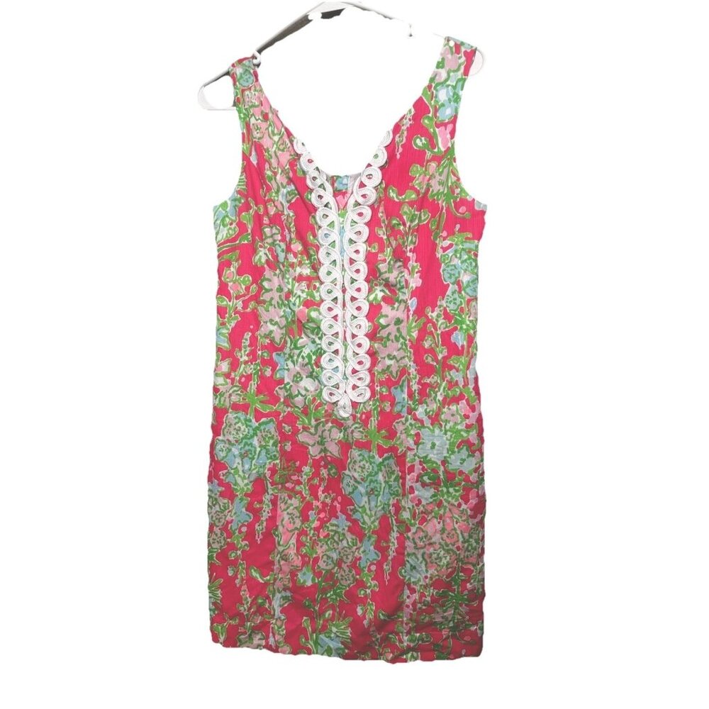 Lilly Pulitzer Cathy Shift Dress Flamingo Pink Southern Charm Lace Garden Party - Picture 2 of 14